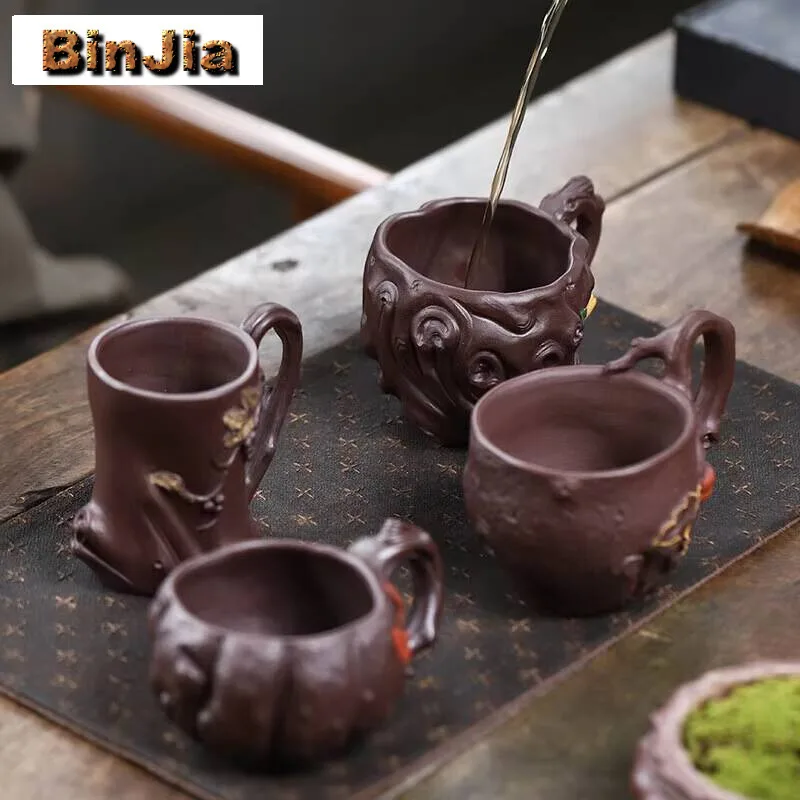Yixing Purple Sand Belt Spring Cup Handmade Tree Stake Tea Buddha Hand Made Persimmon Grape Large Capacity Zisha Master