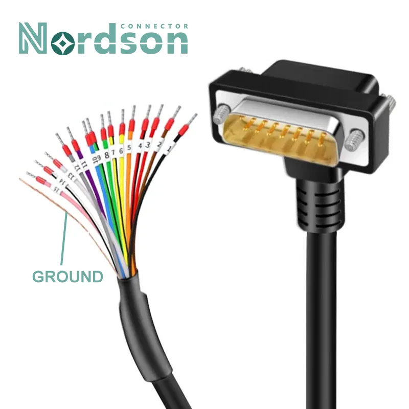 

15 Pin 26AWG Serial Port Cable with Number Tube Elbow DB15 Plug Connection Wire Dual Shielded Single Male Female Head with Line