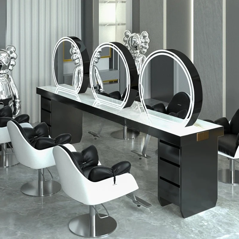 HJ new barber shop hair cutting mirror dyeing and ironing area ironing mirror table dyeing table cabinet integrated hair salon