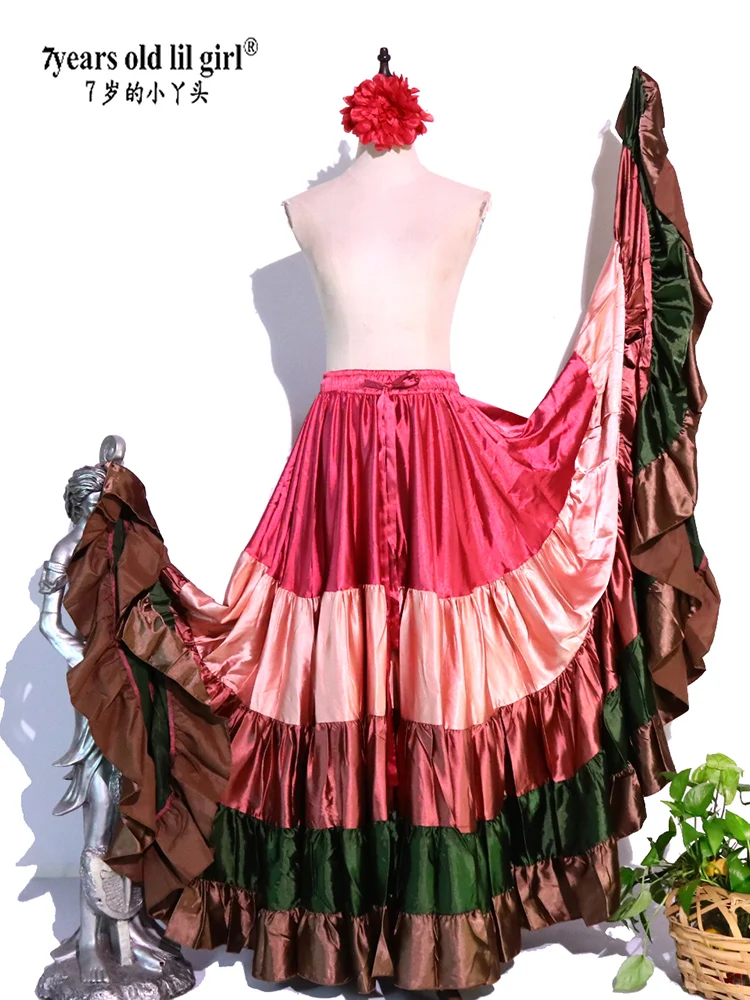 Taniec brzucha Tribal Ruffle Flamenco Satin 25 Yard 4 Tiered 20 Yard 4 Tiered 720 DegreeS Skirt Cygańska spódnica 9EX63