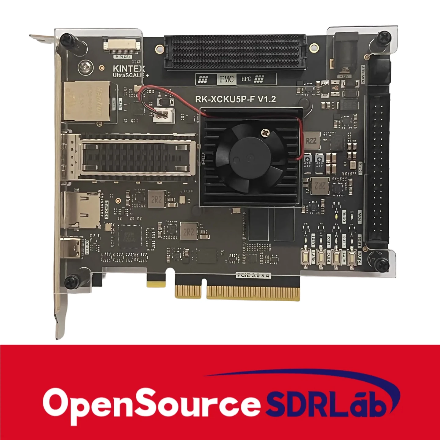 لوحة تطوير OpenSourceSDRLab KU5P FPGA XCKU5P FMC HPC QSFP28 100G منفذ بصري PCIE3.0