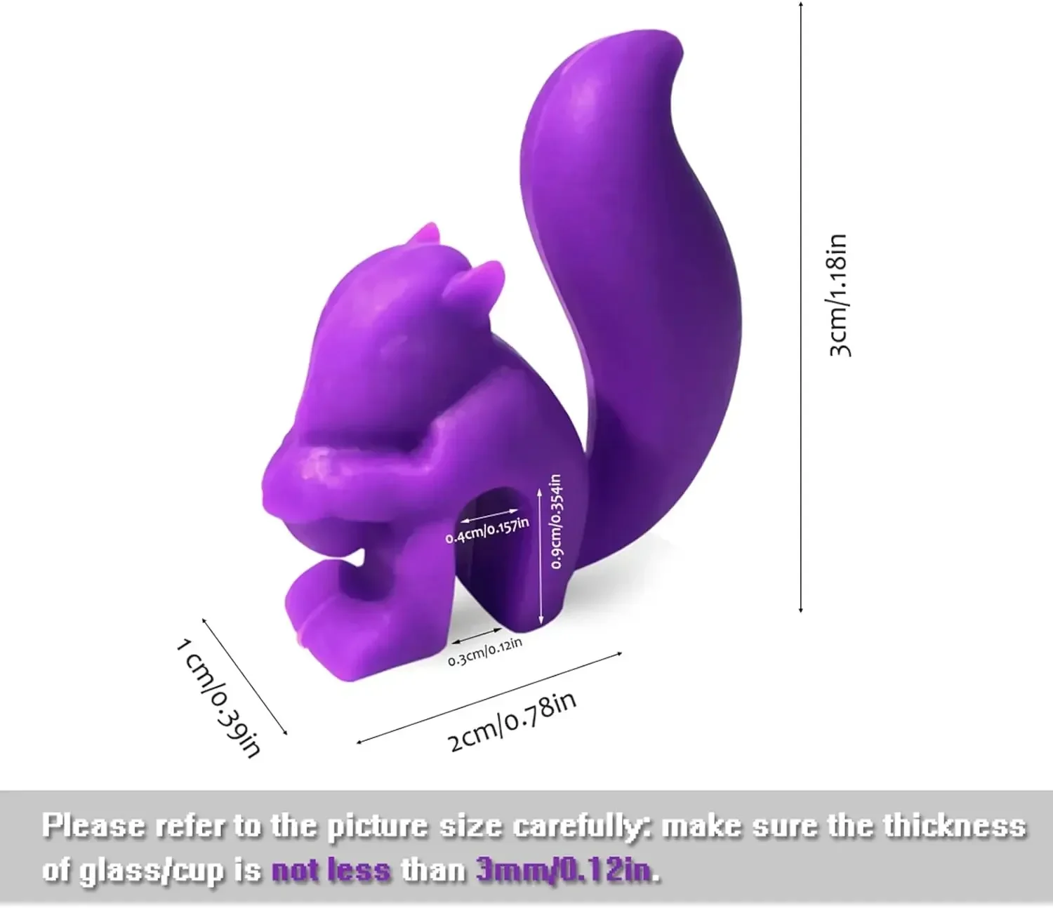 10Pcs Drink Markers, Silicone Wine Charms Squirrel Shaped, for Bar Party and Stem Glasses with Thickness over 0.3cm,