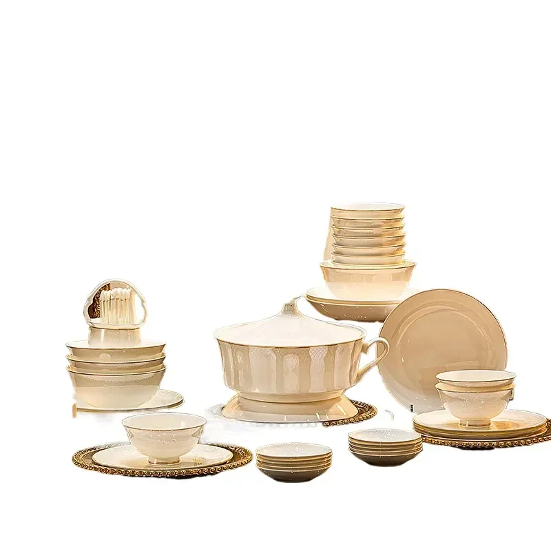 Simple Pure White High End Bone China Tableware Set for  High Value Dishes Household Housewarming