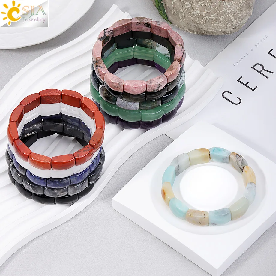 CSJA Kristall-Elastik-Armband Vintage Handgefertigter Charm Naturstein Rechteckiges Armband Schmuck Damen Herren Armreif Accessoire H871 – Detail 18