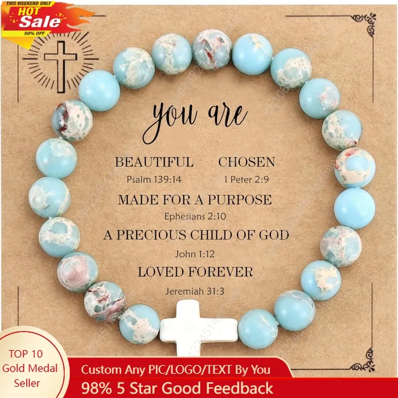 VIBILIA Cross Beaded Bracelets for Women, Inspirational Natural Heart Religious Bracelets for Women, Birthday Christian Gifts fo