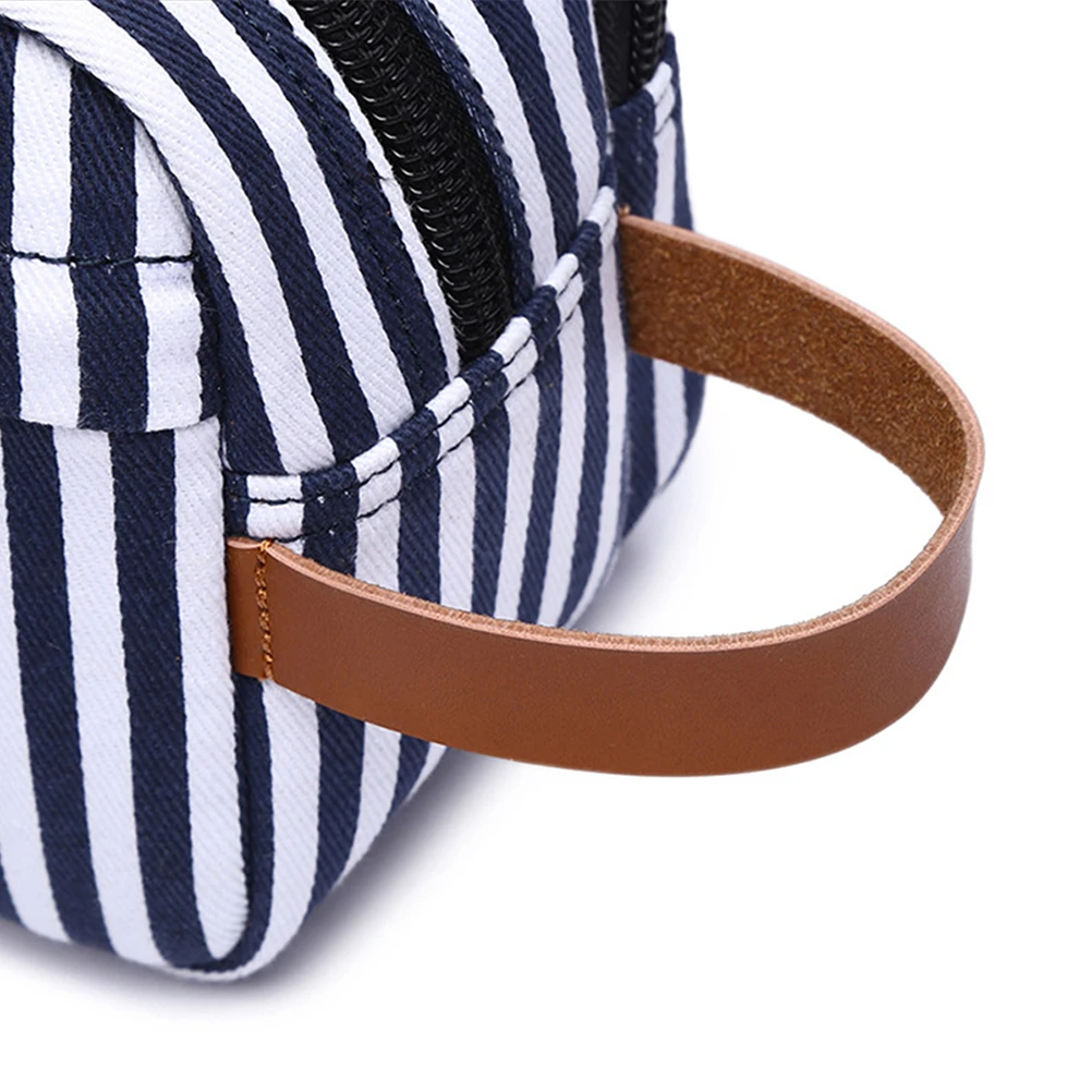 

Travel Makeup Bag Blue Striped Organizer Zipper Pouch Fashion Large Toiletry