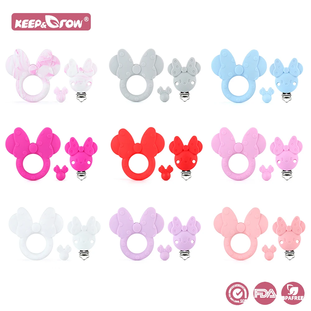 

3Pcs/set Baby Teether Silicone Beads Pacifier Clips Cartoon Mouse Teething Toys BPA Free DIY Pacifier Chain Necklace Accessories