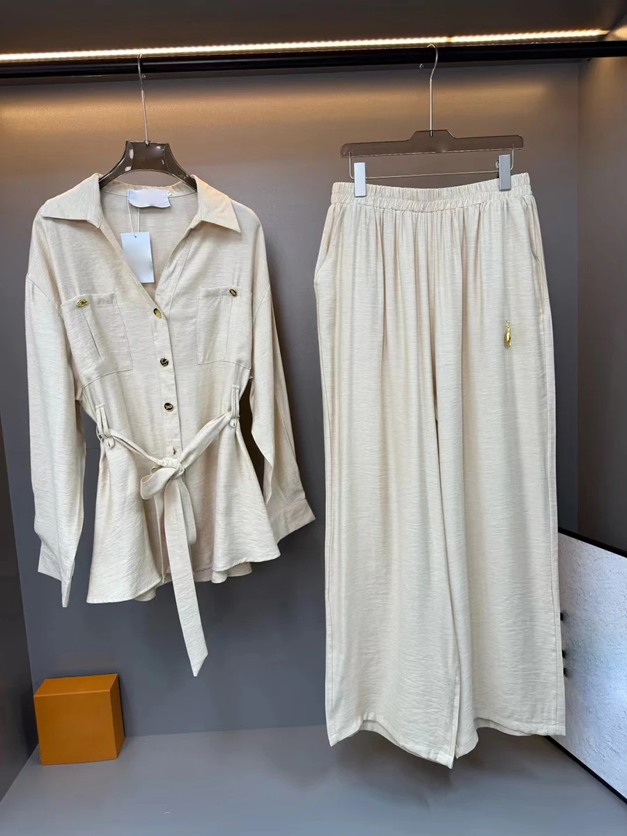 GALCAUR Solid Spliced Pocket Two Piece Set Female Lapel Long Sleeve Shirt Casual Lazy Women's Trousers Sets Autumn Fashion New