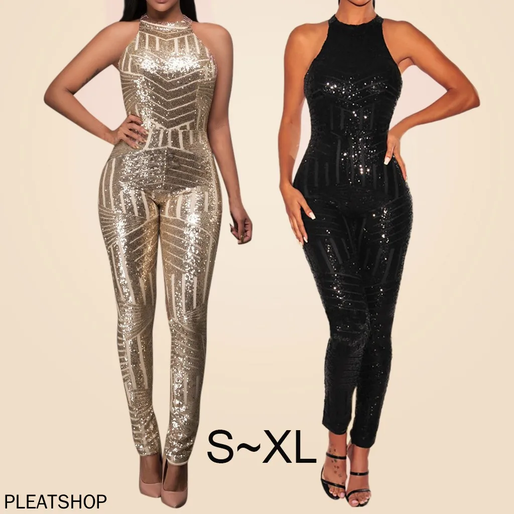 

Sequin Off Shoulder Women Jumpsuit O-neck Sleeveless Casual Jumpsuits Rompers Sexy Clubwear Party Playsuits Combinaison Femme
