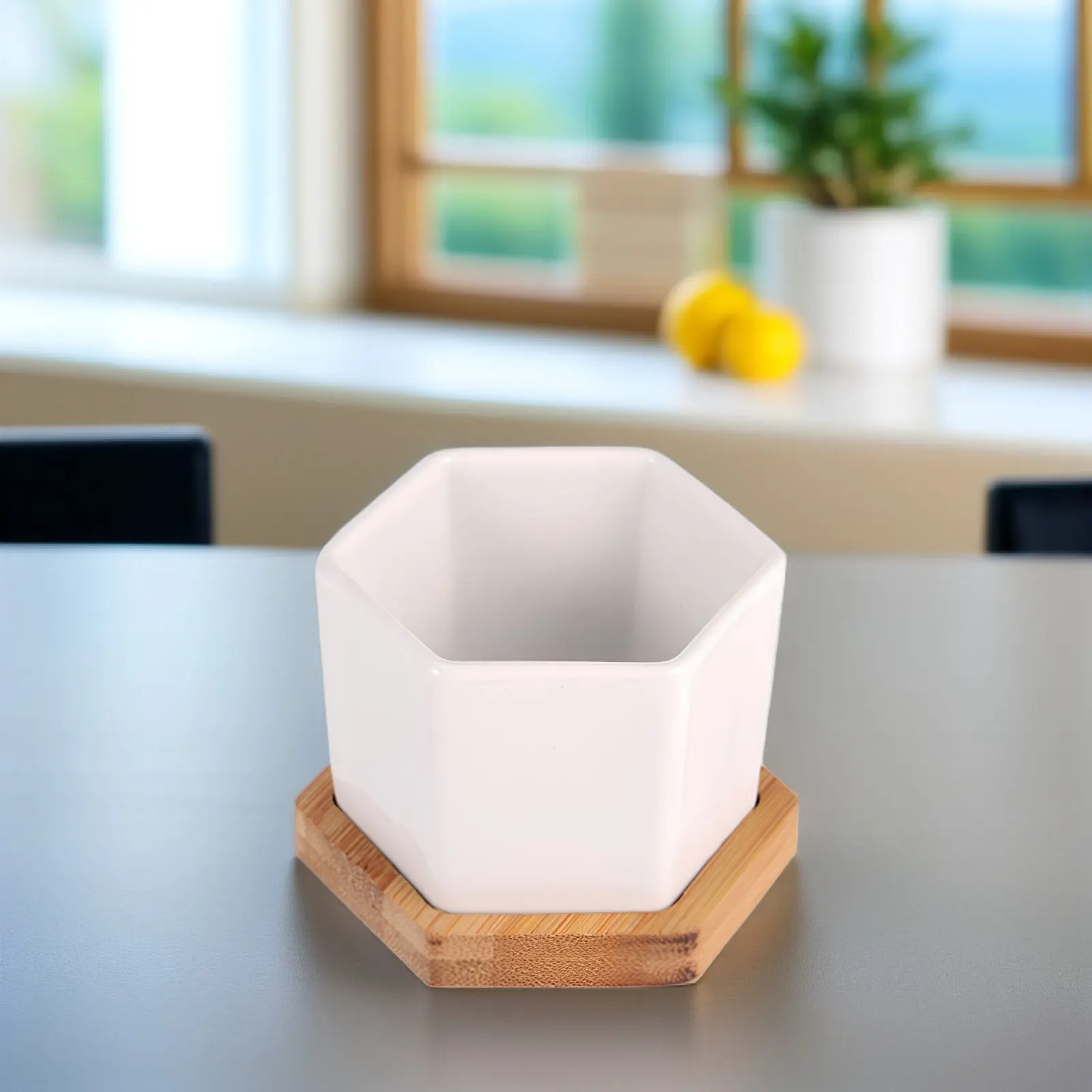 12pcs Ceramic Succulent Pots with Drainage Holes & Bamboo Trays – Small Planter Set for Desktop, Home, Office Decor