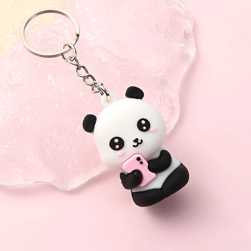 2023Novelties Cute Cartoon Couple Panda Keychain Pendant Car Bag Key Chains for Women Jewelry Gift