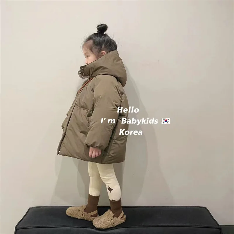 Girls Down Coat Jacket Cotton Windbreak Snowsuit 2024 Khaki Warm Thicken Winter Parka Outerwear Children\'s Clothing