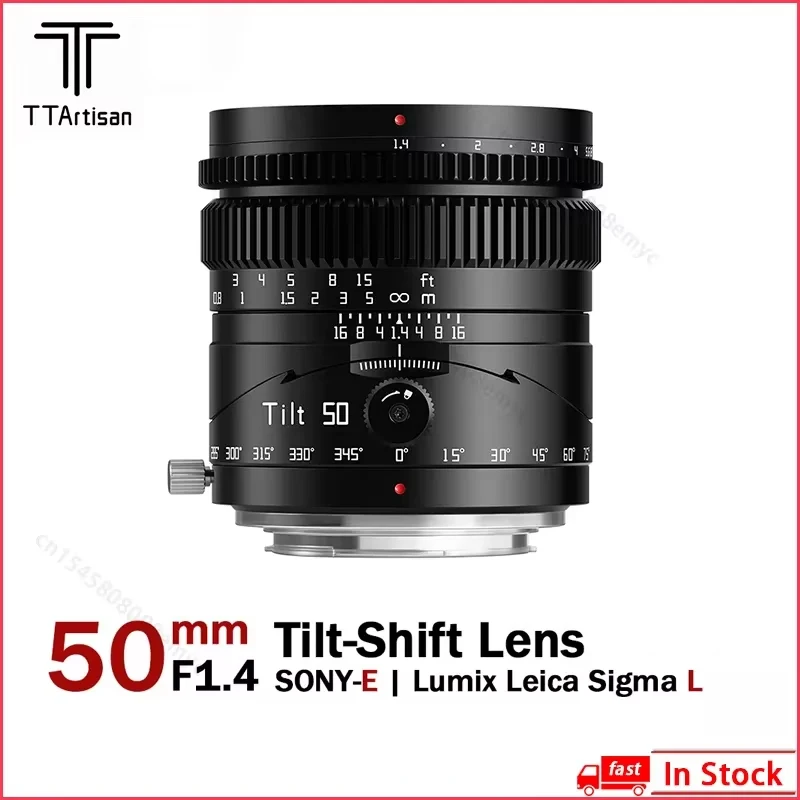 TTartisan 50mm F1.4 Tilt Lens Full Frame MF Tilt Shift Lens for Fuji X RF Leica Sigma L Mount SONY E Mount Cameras A7 IV A7SIII