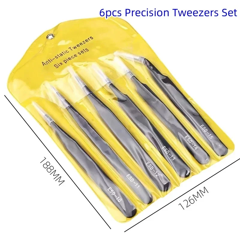 SIKO Precision Tweezers Set ESD Anti-Static Stainless Steel Tweezers Repair Tools for Electronics Repair Soldering Craft Tools