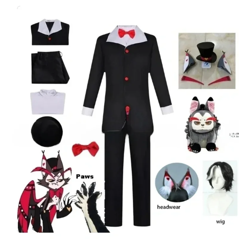 Cos Husk Hazbin Cosplay Costume Uniform Hotal Top Pants Sweater Hat Neckwear Devil Radio Demon Full Set Halloween Party Clothes