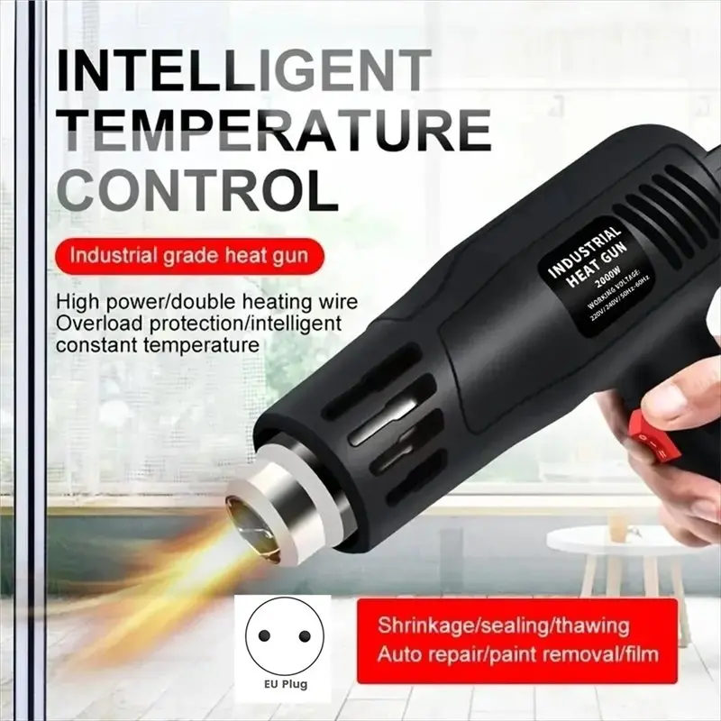 EU Plug 2000W Hot Air Gun High Power Industrial Electric Heat Gun Temperature Regulating Automobile Film Baking Gun Tool