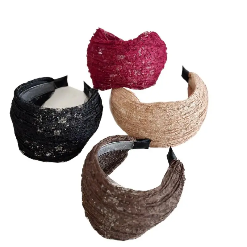 Rutschfestes Spitzen-Mesh-Haarband, hohles, elastisches, breites Haar-Accessoire für Frauen und Mädchen – Detail 7