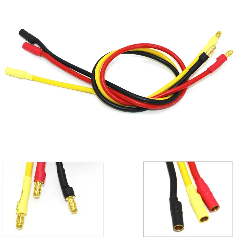 3pcs/lot 300mm 30cm 3.5mm Gold Bullet Banana RC Brushless Motor ESC Connectors Extension Cable Wire 16 awg