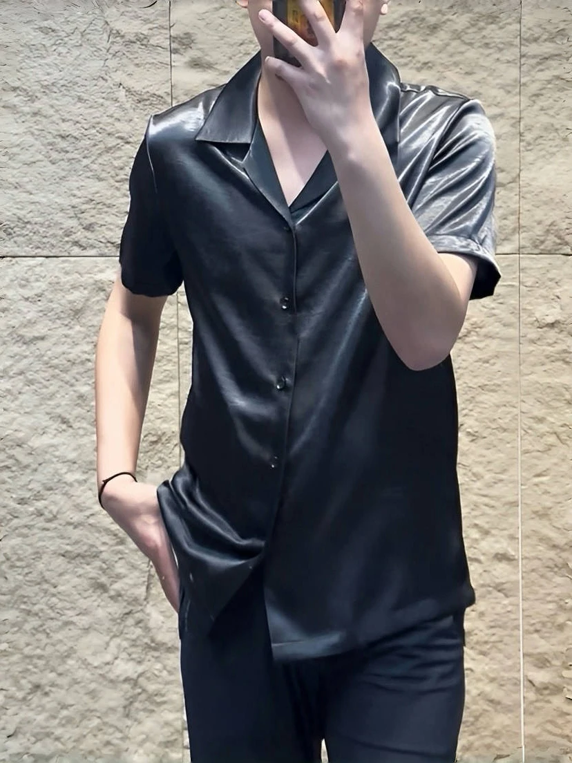 

Men's Summer Casual Shirt Drifting Versatile Trendy Glossy Lightweight Comfortable Fashionable Cuba Collar Breathable Short S...