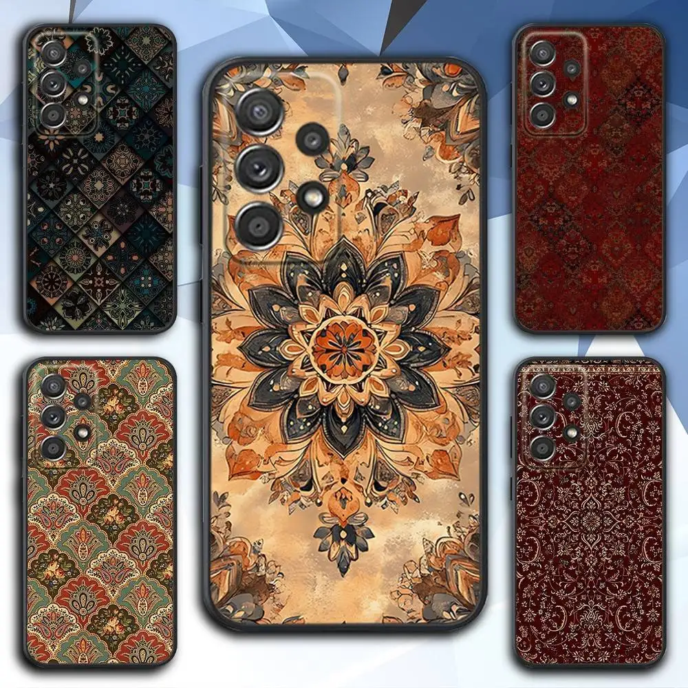 

P-Persian Carpet Pattern Phone Case For Samsung S 25,24,23,22,30,21,10,9,Ultra,Plus,Lite,FE,4,5 G Soft Black Case