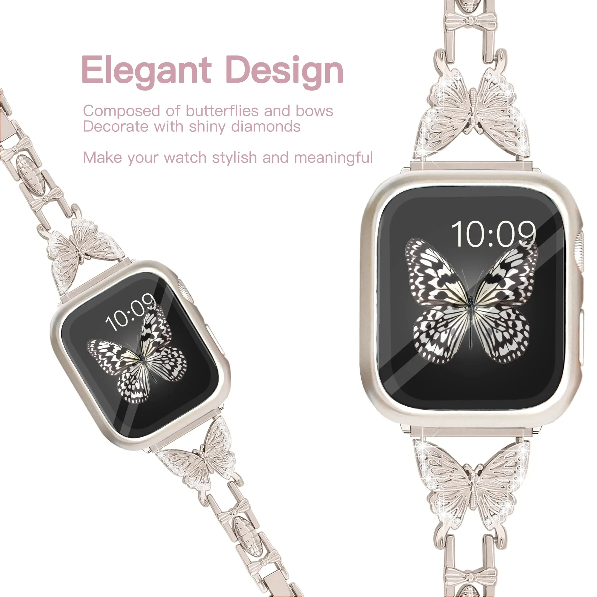 Diamond Butterfly for Apple Watch band 40mm 44mm 41mm 49mm 45mm 38mm Metal Bracelet iWatch series se 6 3 4 5 Ultra 2 8 9 strap