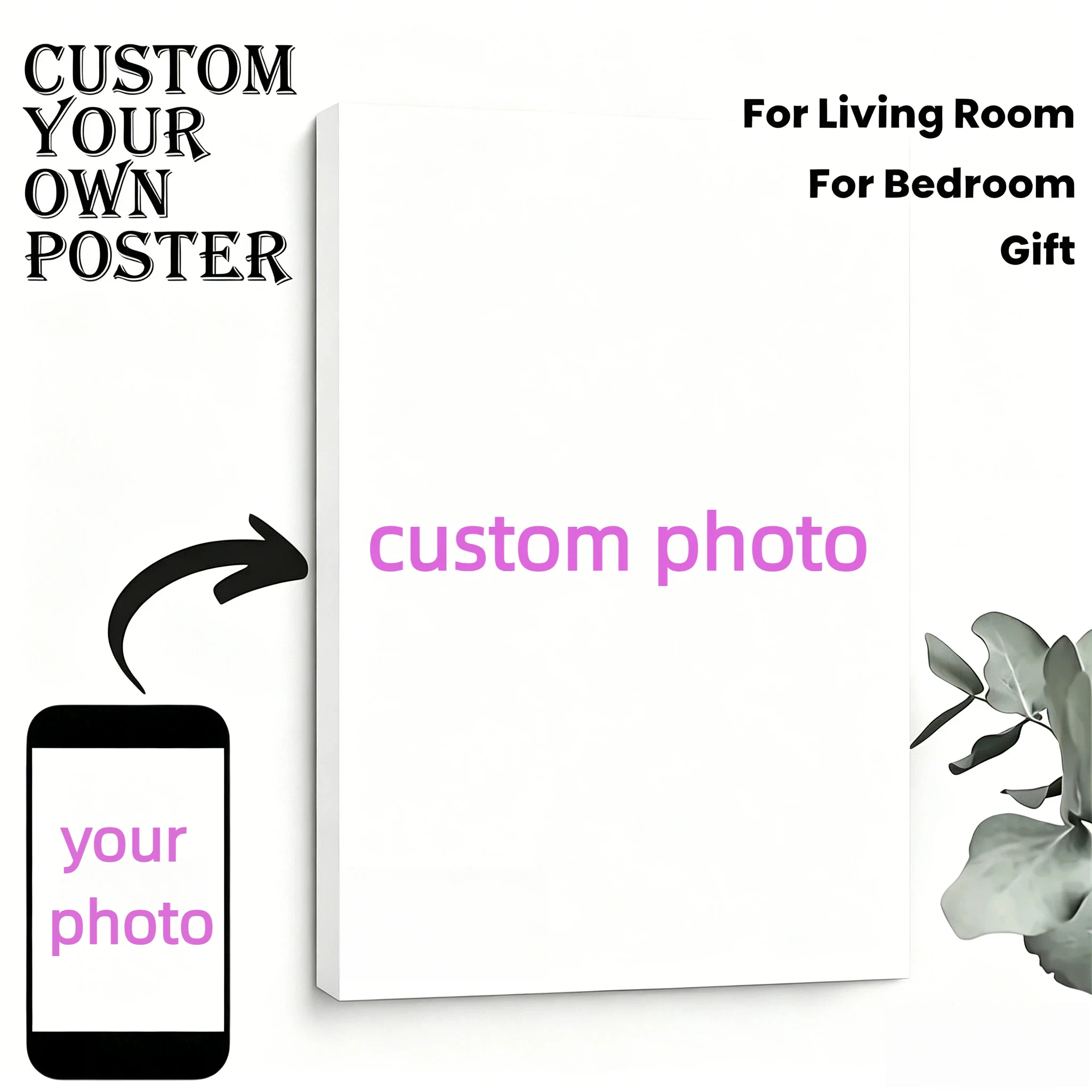 Custom Personal Photo Canvas Wall Art, Upload Your Own Picture Poster, Customized Print for Living Room Bedroom Gift-frameless