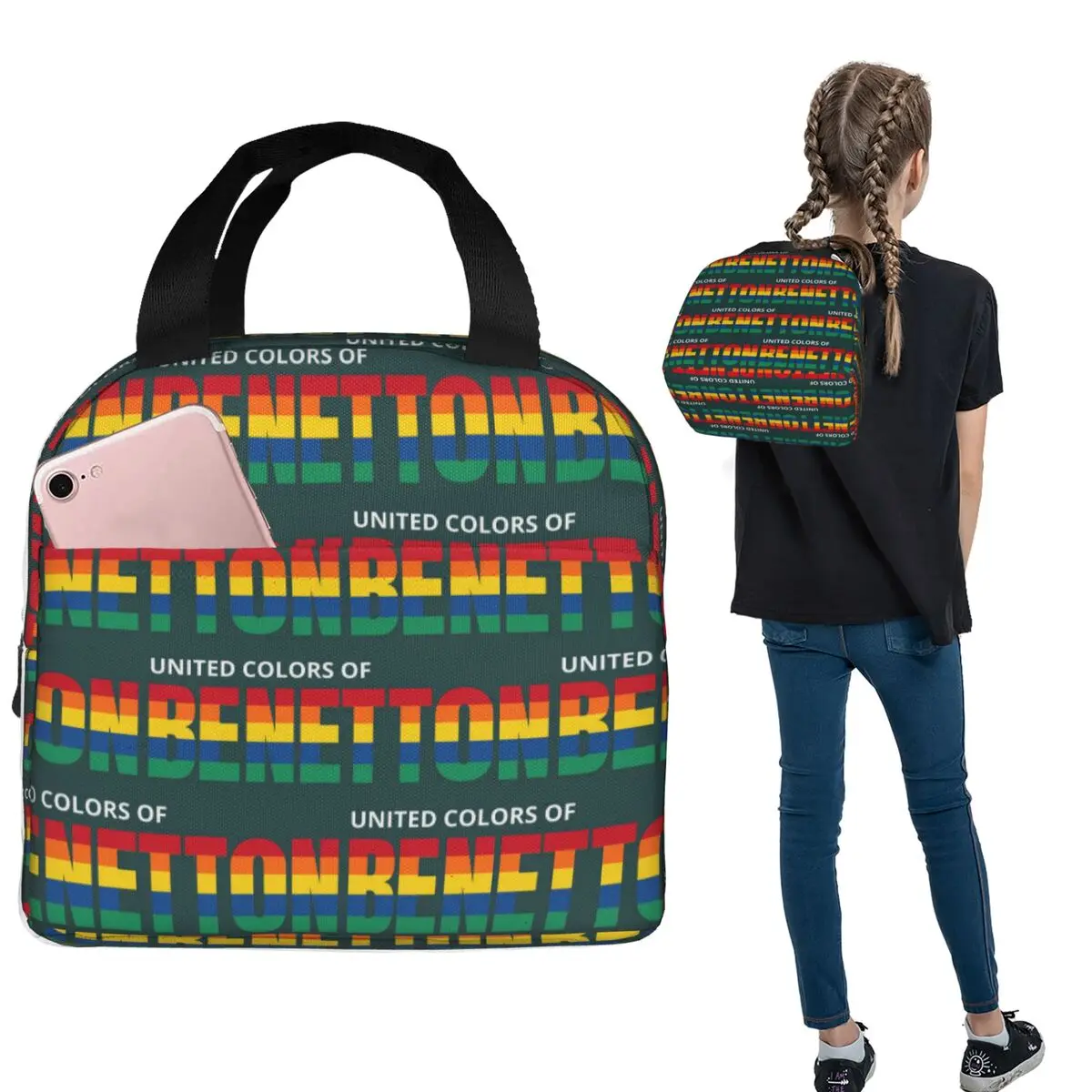 United Colors Of Benetton Insulated Lunch Bag for Women Children Portable Food Boxes Thermal Lunch Box Tote view 2