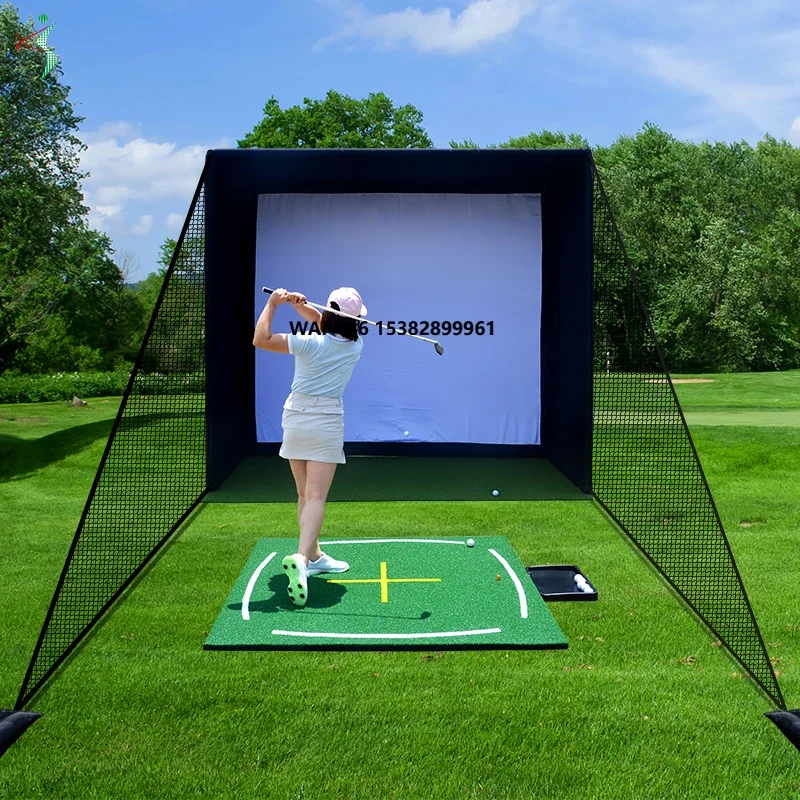 Custom Golf Simulator Net for Indoor Outdoor Golf Hitting Practice Easy Setup Golf Simulator Enclosure with HD Impact Screen