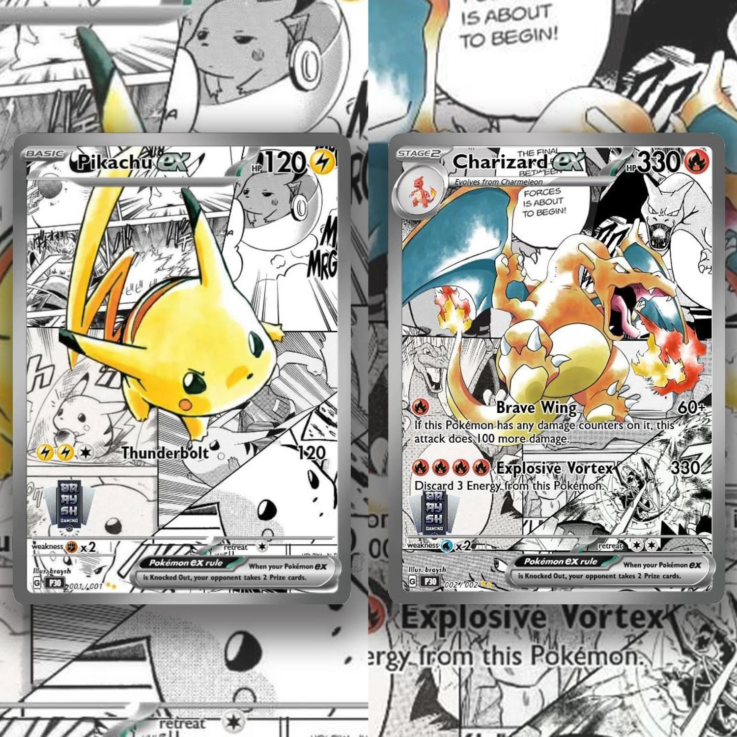 

DIY PTCG Collection PKM Card Charizard ex Pikachu ex Comic Style Self-Made Single Card Classic Game Anime Card with Foil Texture