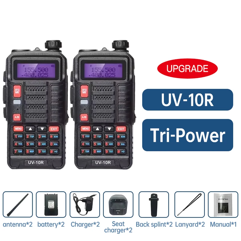 2 stuks Baofeng Uv 10r Professionele Walkie Talkies High Power Dual Band 2-weg Cb Ham Radio Hf Transceiver Vhf Uhf Bf UV-10R Nie