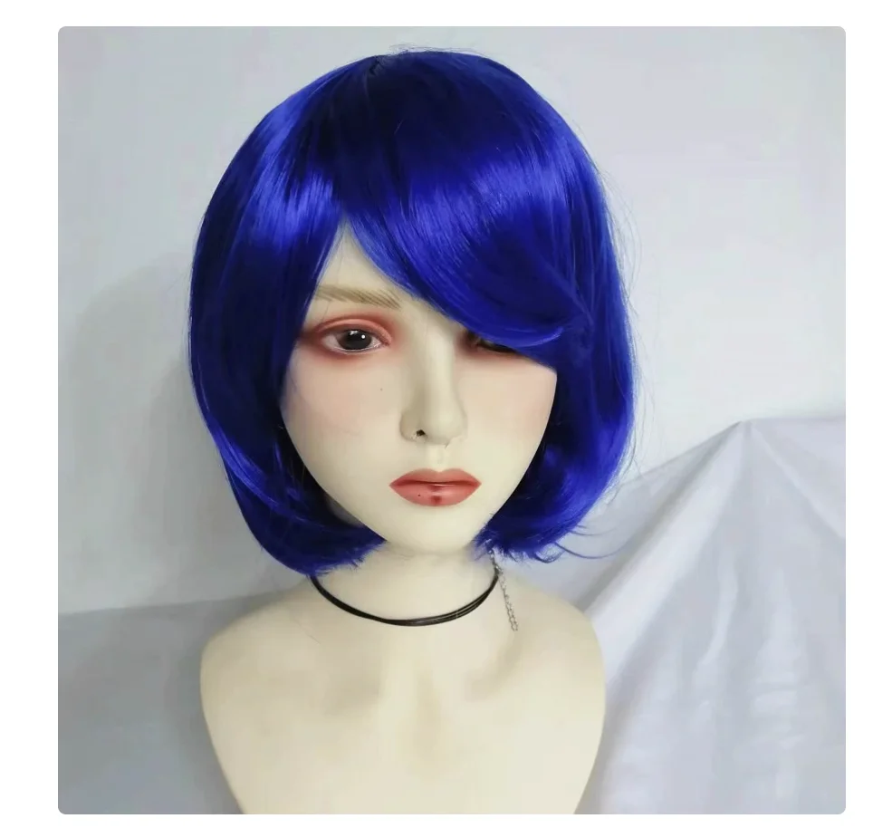영화 코랄라인 코스프레 여성 소녀 여성용 k 블루 보브 가발 컬러 보브 합성 가발 코스프레 할로윈 파티용