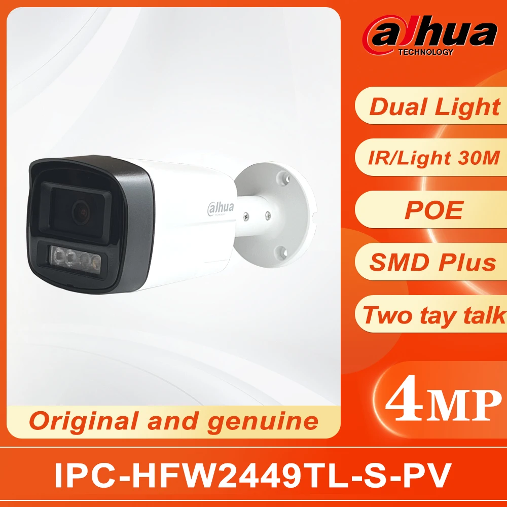 Dahua 4MP Smart Dual Light Active Deterrence Fixed-focal Bullet WizSense Network Camera IPC-HFW2449TL-S-PV