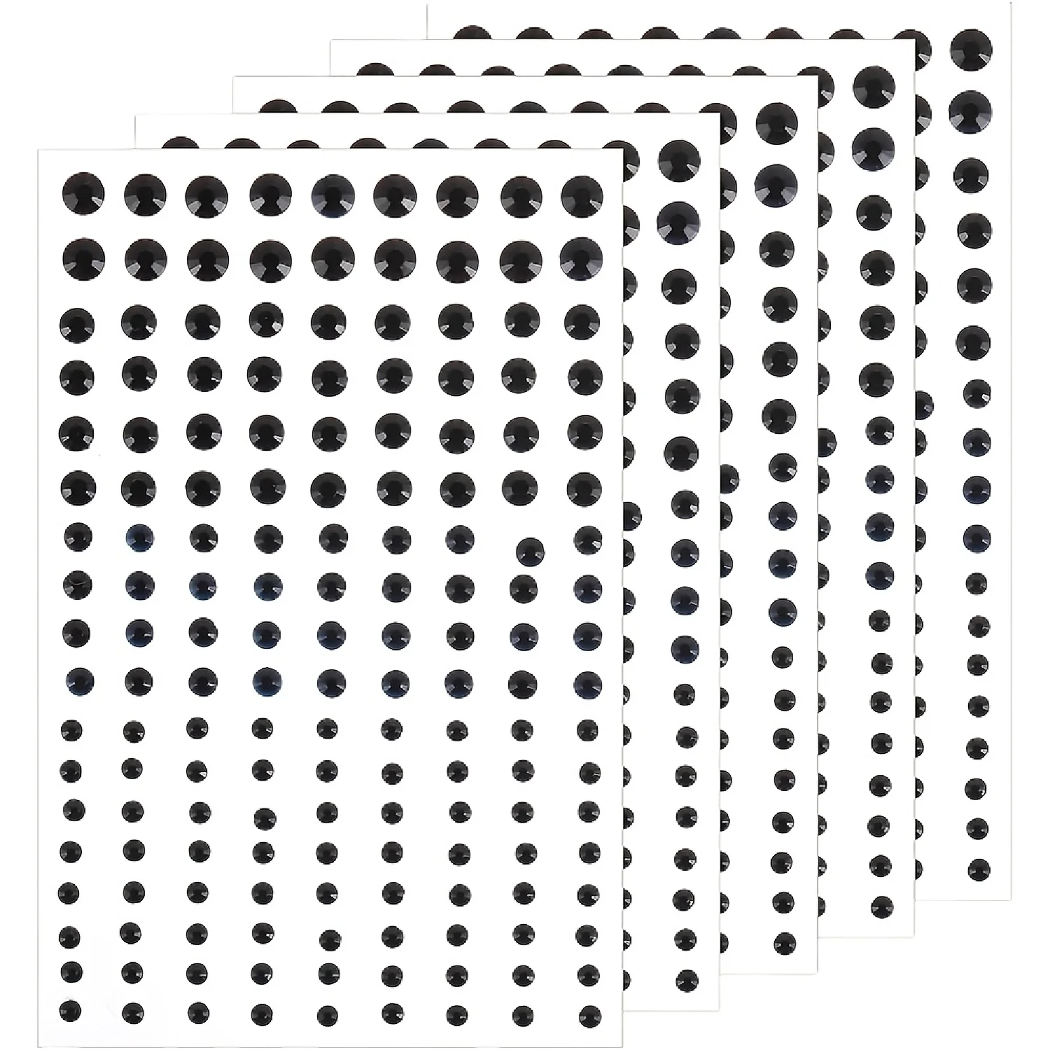 486pcs Self-Adhesive Acrylic Rhinestone Stickers Black Sparkling Bling Face Gemstones with Rounded Edges 3 Sheets (162 Each)