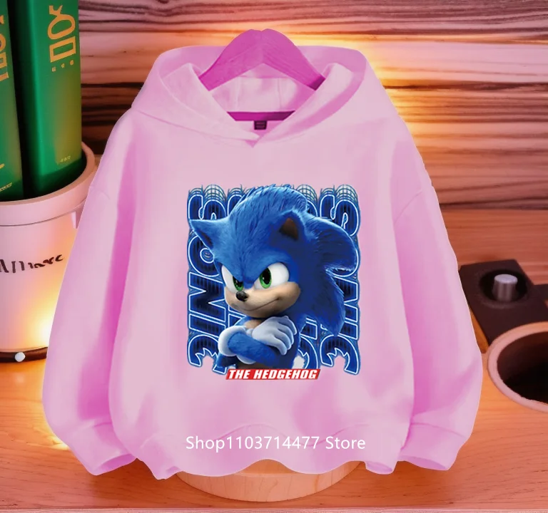 Hot Super Sonics Hoodies Cartoon Print Pullovers Baby Kids Boys Girls Children Long Sleeves Sweatshirt Clothing Streetwear