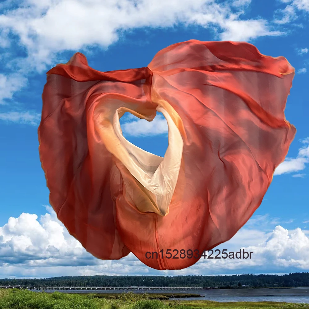 Branco + laranja + vinho vermelho 100% véus de seda real xales cachecol feminino personalizado véus de dança do ventre feito à mão tingido véu de seda chinesa