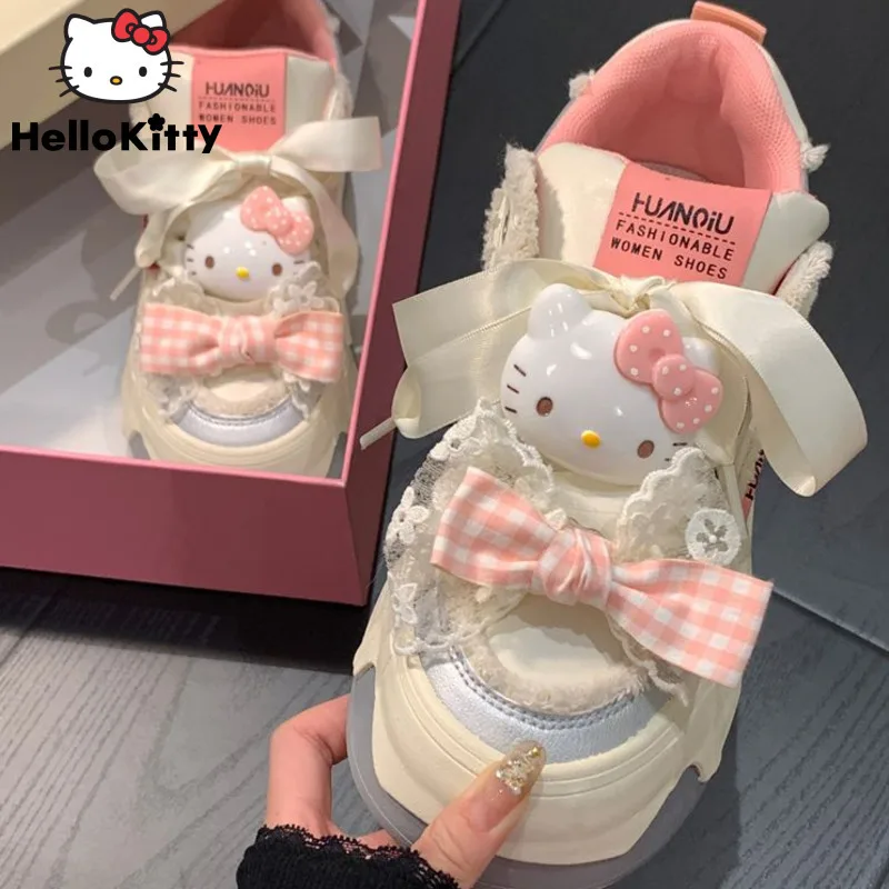 Sanrio Hello Kitty Cute Design New Bread Shoes Sweet Soft Y2k Girl Student Thick Bottom Shoes Trend Versatile Sports Board Shoes