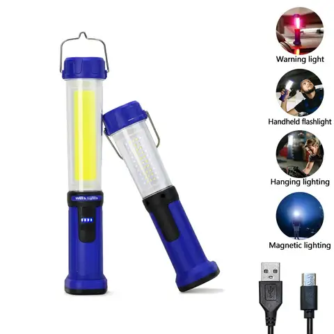 COB LED Flashlight Magnetic Handheld Work Light USB Rechargeable Floodlight Workshop LED Lamp SMD Built-in Battery Camping Torch