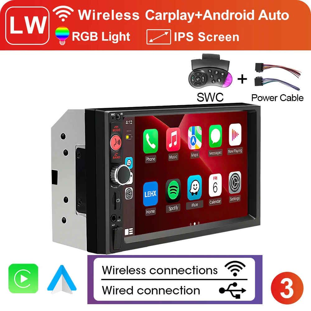 XIMA 2Din 7 "IPS Universele Draadloze CarPlay Android Auto Radio Stereo Multimedia Autoaudio FM Ontvanger Spiegel Link monitor