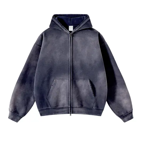 Men's Zip Up Hoodies Tie Dye Washed Double Oversize Cardigan Sweatshirt Loose Plus Plush Gradient Man Hooded Pullovers Winter