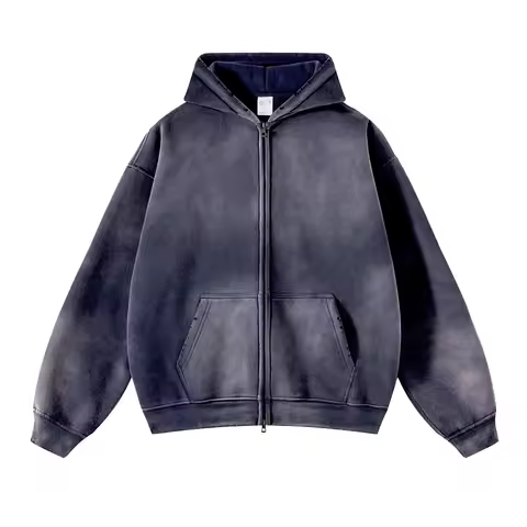 Men's Zip Up Hoodies Tie Dye Washed Double Oversize Cardigan Sweatshirt Loose Plus Plush Gradient Man Hooded Pullovers Winter