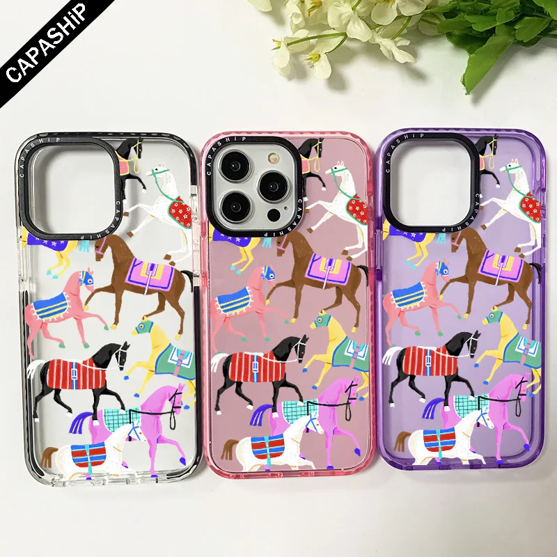 Artist Colorful Horse Clear Phone Case For Iphone 11 14 15 Pro Max Silicone Soft 12 13 Mini 7 Plus XR XS Max Shockproof Cover