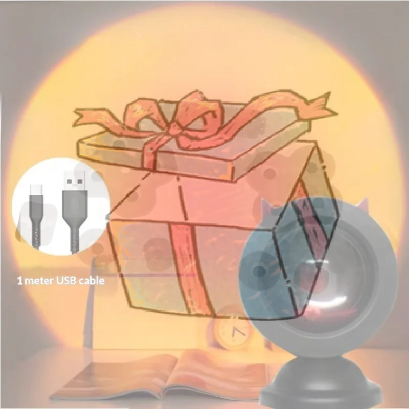 

Mini USB Sunset Lamp Led Projector Night Light 6 Colors Switch Rainbow Atmosphere Home Bedroom Background Wall Decoration Gift