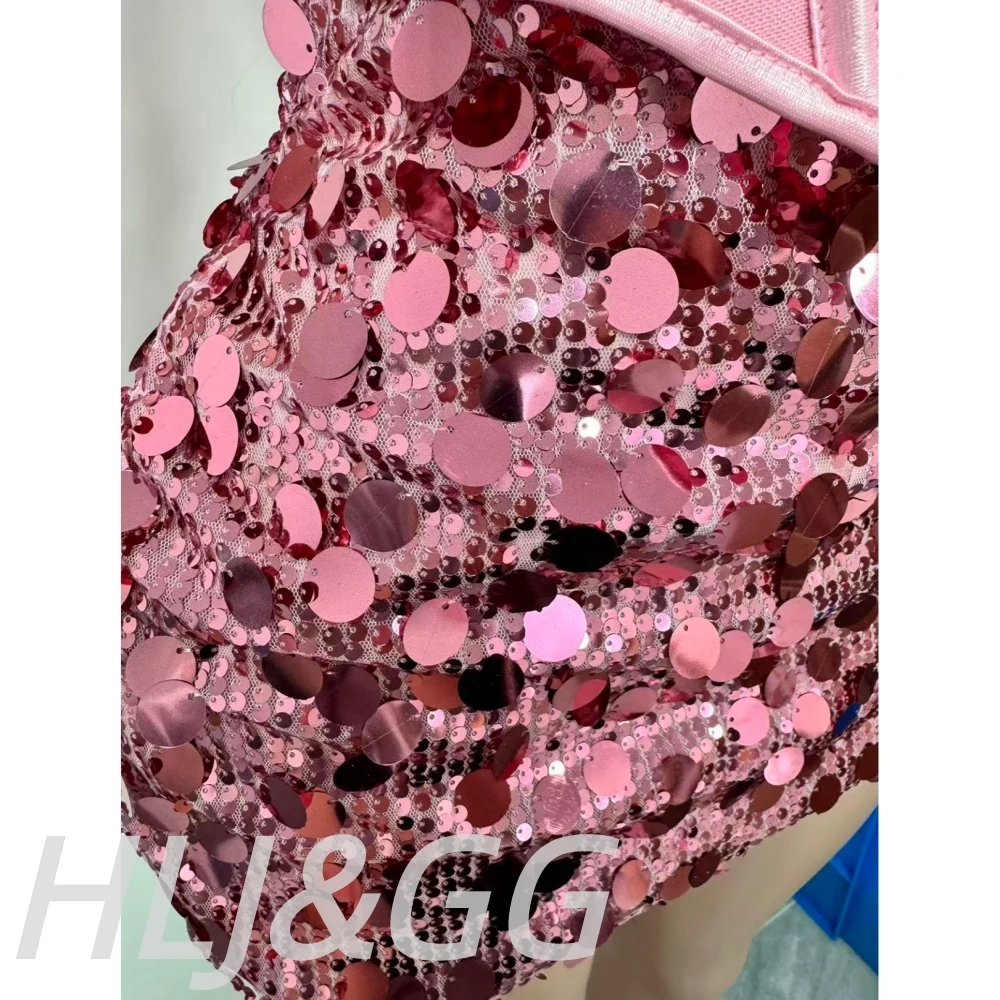 HLJ&GG Sexy Off Shoulder Corset Vest Two Piece Sets Women Sleeveless Backless Bandage Irregular Top + Sequin Mini Skirts Outfits - Image 6