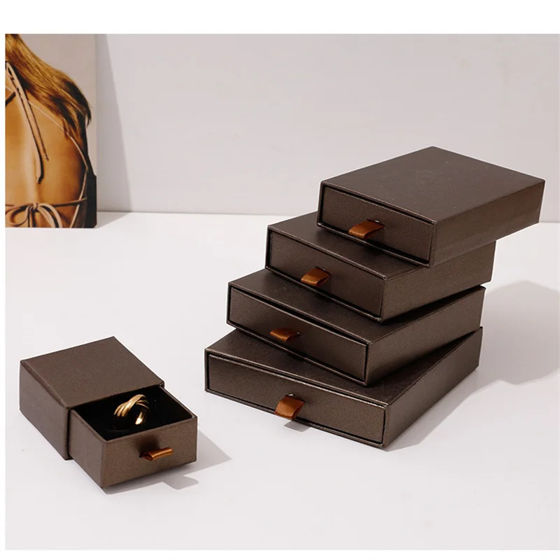 10pcs Kraft Paper Drawer Jewelry Box for Ring Earring Necklace Bracelet Organizer Storage Cardboard Gift Box Packaging Supplies