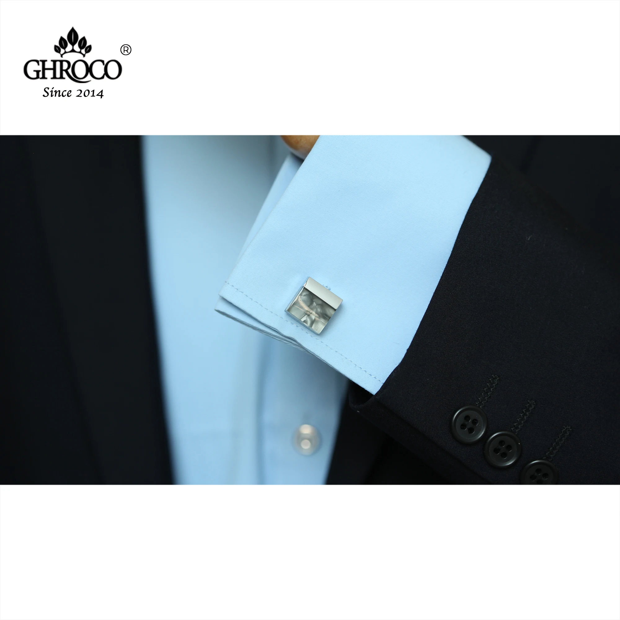 GHROCO High Quality Exquisite Square Shape Metal Side  Drop Epoxy French Shirt Cufflinks Fashion Luxury Gifts for Business Men