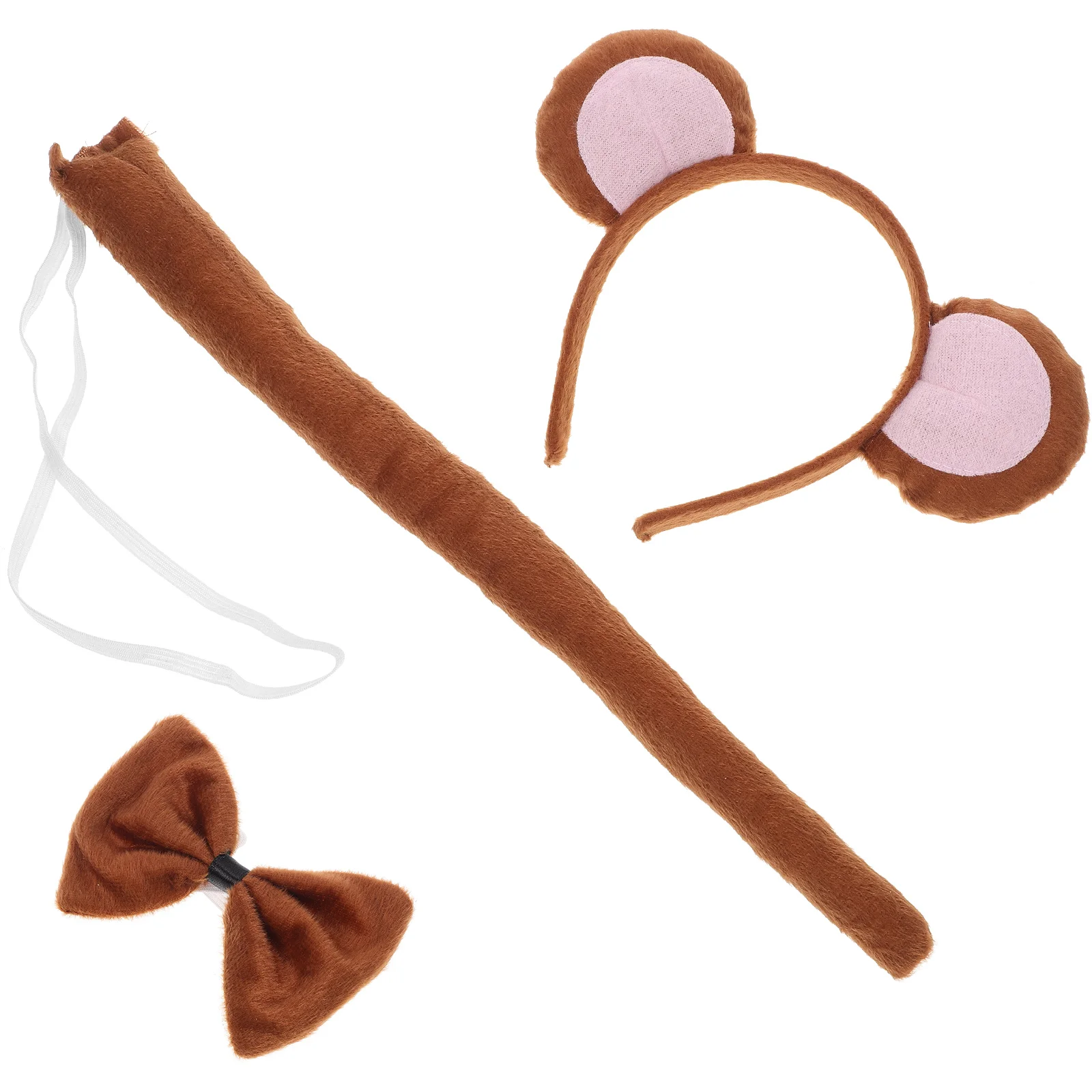 Mask Costume Monkey Ears Headband Halloween Prop Aldult Animal Tail Brown Party Child