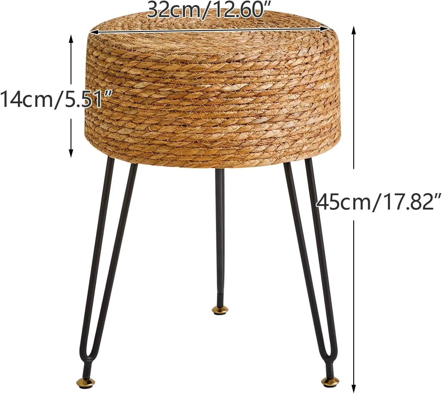 

Ymyny Pouf Ottoman, Handmade Natural Water Hyacinth, Pastoral Style Footrest, Footstool With 4 Metal Legs Round Vanity Stool
