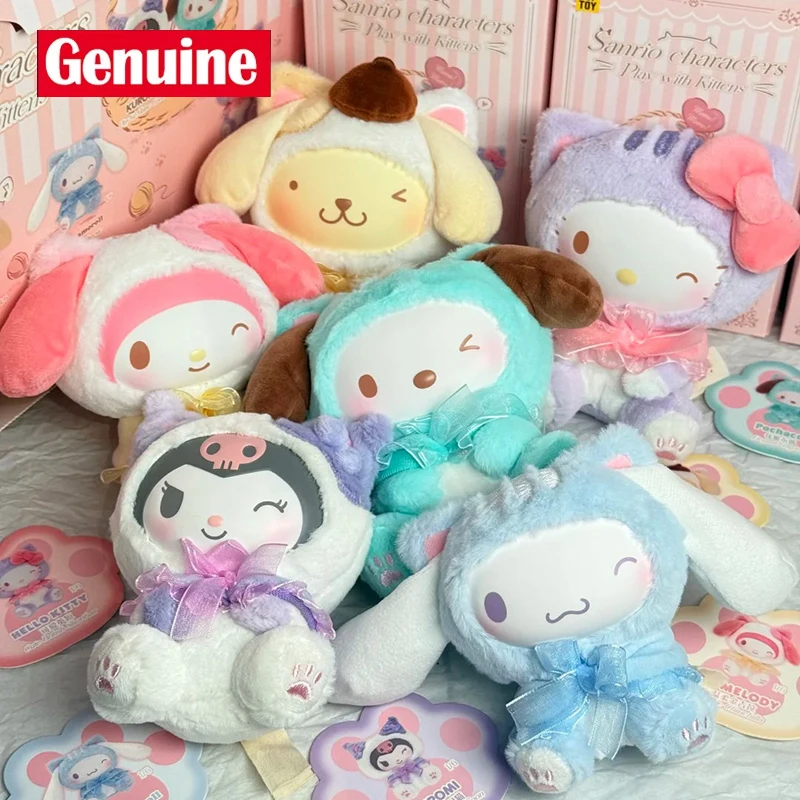 

Подлинные персонажи Sanrio Play With Kittens Series слепая коробка Kuromi Melody Прекрасные виниловые плюшевые игрушки-подвески Mystery Box Рождественский подарок