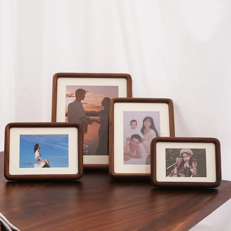 6/7/8/10 Inch Photo Frame Black Walnut Wooden Swing Table Mortise Tenon Workmanship Photo Display Home Decoration Picture Fram
