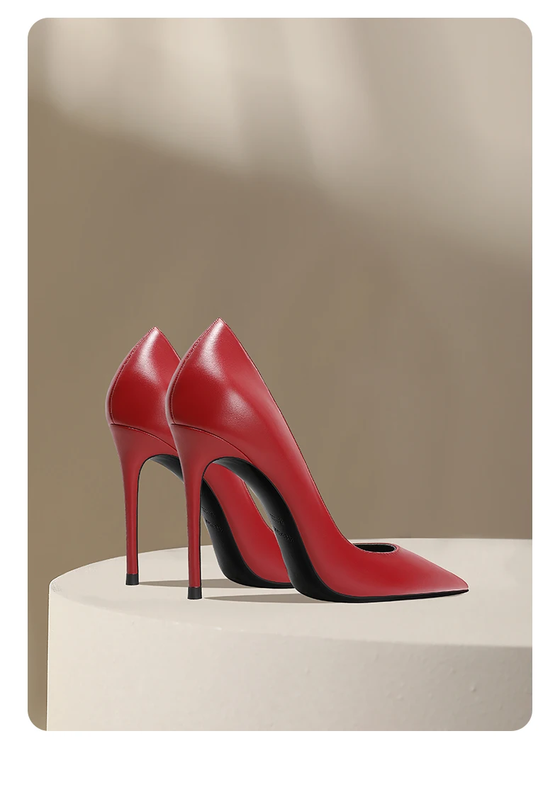 Temperament Pointed Wine Red High Heels Women's Soft Leather Single Shoes Shallow Mouth New Fashionable High Heels Single Shoes